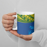 Solomon Islands Rugby Custom Ceramic Mug Simple Coat of arm Polynesian Pattern - Polynesian Pride