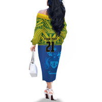 Solomon Islands Rugby Custom Family Matching Off The Shoulder Long Sleeve Dress and Hawaiian Shirt Simple Coat of arm Polynesian Pattern