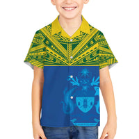 Solomon Islands Rugby Custom Family Matching Off The Shoulder Long Sleeve Dress and Hawaiian Shirt Simple Coat of arm Polynesian Pattern