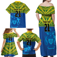 Solomon Islands Rugby Custom Family Matching Off Shoulder Maxi Dress and Hawaiian Shirt Simple Coat of arm Polynesian Pattern