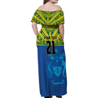 Solomon Islands Rugby Custom Family Matching Off Shoulder Maxi Dress and Hawaiian Shirt Simple Coat of arm Polynesian Pattern