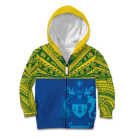 Solomon Islands Rugby Custom Kid Hoodie Simple Coat of arm Polynesian Pattern