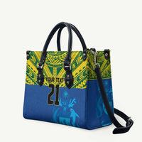 Solomon Islands Rugby Custom Leather Bag Simple Coat of arm Polynesian Pattern - Polynesian Pride
