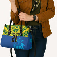 Solomon Islands Rugby Custom Leather Bag Simple Coat of arm Polynesian Pattern - Polynesian Pride