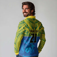 Solomon Islands Rugby Custom Long Sleeve Polo Shirt Simple Coat of arm Polynesian Pattern