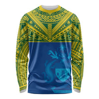 Solomon Islands Rugby Custom Long Sleeve Shirt Simple Coat of arm Polynesian Pattern