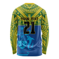 Solomon Islands Rugby Custom Long Sleeve Shirt Simple Coat of arm Polynesian Pattern