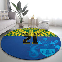 Solomon Islands Rugby Custom Round Carpet Simple Coat of arm Polynesian Pattern