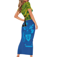 Solomon Islands Rugby Custom Short Sleeve Bodycon Dress Simple Coat of arm Polynesian Pattern