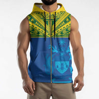 Solomon Islands Rugby Custom Sleeveless Zip Hoodie Simple Coat of arm Polynesian Pattern - Polynesian Pride