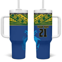 Solomon Islands Rugby Custom Tumbler With Handle Simple Coat of arm Polynesian Pattern