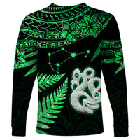 Custom Maori Long Sleeve Shirt Matariki Stars Manaia with Paua Shell - Green LT9 - Polynesian Pride