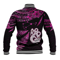 New Zealand Baseball Jacket Matariki NZ Manaia with Paua Shell - Pink LT9 - Polynesian Pride
