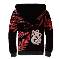 Matariki Sherpa Hoodie NZ New Year Manaia with Paua Shell - Red LT9 - Polynesian Pride