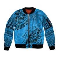 Fiji Rugby Sleeve Zip Bomber Jacket Kaiviti Fijian Tribal World Cup Blue No1 LT9 Unisex Blue - Polynesian Pride