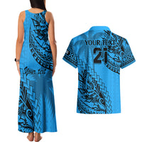 Custom Fiji Rugby Couples Matching Tank Maxi Dress and Hawaiian Shirt Kaiviti Fijian Tribal World Cup Blue No1 LT9 - Polynesian Pride