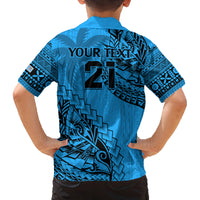 Custom Fiji Rugby Family Matching Puletasi Dress and Hawaiian Shirt Kaiviti Fijian Tribal World Cup Blue No1 LT9 - Polynesian Pride