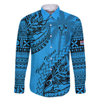 Custom Fiji Rugby Family Matching Summer Maxi Dress and Hawaiian Shirt Kaiviti Fijian Tribal World Cup Blue No1 LT9 Dad's Shirt - Long Sleeve Blue - Polynesian Pride