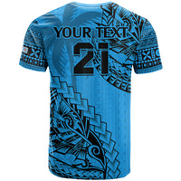 Custom Fiji Rugby T Shirt Kaiviti Fijian Tribal World Cup Blue No1 LT9 - Polynesian Pride