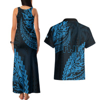 Fiji Rugby Couples Matching Tank Maxi Dress and Hawaiian Shirt Kaiviti Fijian Tribal World Cup Blue No2 LT9 - Polynesian Pride