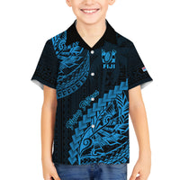 Fiji Rugby Family Matching Puletasi Dress and Hawaiian Shirt Kaiviti Fijian Tribal World Cup Blue No2 LT9 Son's Shirt Blue - Polynesian Pride
