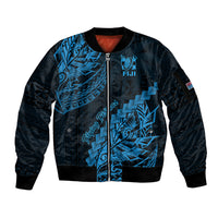 Fiji Rugby Sleeve Zip Bomber Jacket Kaiviti Fijian Tribal World Cup Blue No2 LT9 Unisex Blue - Polynesian Pride