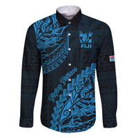 Custom Fiji Rugby Family Matching Off Shoulder Short Dress and Hawaiian Shirt Kaiviti Fijian Tribal World Cup Blue No2 LT9 Dad's Shirt - Long Sleeve Blue - Polynesian Pride