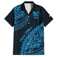 Custom Fiji Rugby Family Matching Short Sleeve Bodycon Dress and Hawaiian Shirt Kaiviti Fijian Tribal World Cup Blue No2 LT9 Dad's Shirt - Short Sleeve Blue - Polynesian Pride