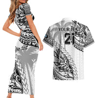 Custom Fiji Rugby Couples Matching Short Sleeve Bodycon Dress and Hawaiian Shirt Kaiviti Fijian Tribal World Cup White LT9 - Polynesian Pride