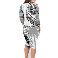 Custom Fiji Rugby Family Matching Long Sleeve Bodycon Dress and Hawaiian Shirt Kaiviti Fijian Tribal World Cup White LT9 - Polynesian Pride