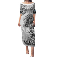 Custom Fiji Rugby Family Matching Puletasi Dress and Hawaiian Shirt Kaiviti Fijian Tribal World Cup White LT9 Mom's Dress White - Polynesian Pride