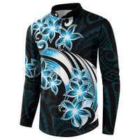 Plumeria Tribal Tattoo Button Sweatshirt Blue Polynesian Pattern