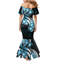 Plumeria Tribal Tattoo Family Matching Mermaid Dress and Hawaiian Shirt Blue Polynesian Pattern