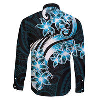 Plumeria Tribal Tattoo Family Matching Short Sleeve Bodycon Dress and Hawaiian Shirt Blue Polynesian Pattern