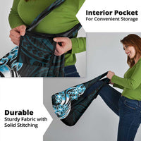 Plumeria Tribal Tattoo Grocery Bag Blue Polynesian Pattern