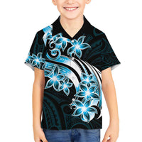 Plumeria Tribal Tattoo Kid Hawaiian Shirt Blue Polynesian Pattern