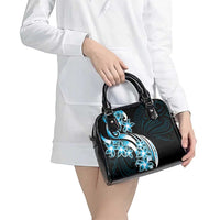 Plumeria Tribal Tattoo Shoulder Handbag Blue Polynesian Pattern