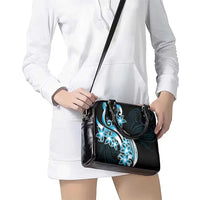 Plumeria Tribal Tattoo Shoulder Handbag Blue Polynesian Pattern