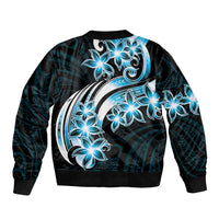 Plumeria Tribal Tattoo Sleeve Zip Bomber Jacket Blue Polynesian Pattern