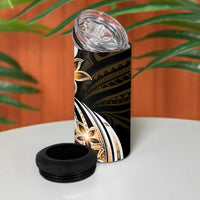 Plumeria Tribal Tattoo 4 in 1 Can Cooler Tumbler Gold Polynesian Pattern