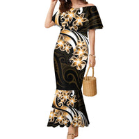 Plumeria Tribal Tattoo Family Matching Mermaid Dress and Hawaiian Shirt Gold Polynesian Pattern