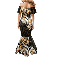 Plumeria Tribal Tattoo Family Matching Mermaid Dress and Hawaiian Shirt Gold Polynesian Pattern