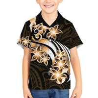 Plumeria Tribal Tattoo Family Matching Off Shoulder Maxi Dress and Hawaiian Shirt Gold Polynesian Pattern