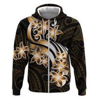 Plumeria Tribal Tattoo Zip Hoodie Gold Polynesian Pattern