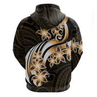 Plumeria Tribal Tattoo Zip Hoodie Gold Polynesian Pattern