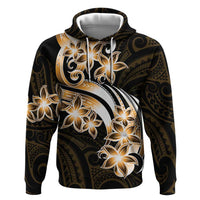 Plumeria Tribal Tattoo Zip Hoodie Gold Polynesian Pattern