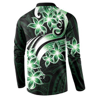 Plumeria Tribal Tattoo Button Sweatshirt Green Polynesian Pattern