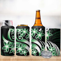 Plumeria Tribal Tattoo 4 in 1 Can Cooler Tumbler Green Polynesian Pattern