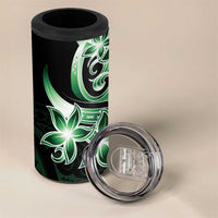 Plumeria Tribal Tattoo 4 in 1 Can Cooler Tumbler Green Polynesian Pattern