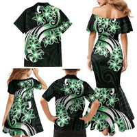 Plumeria Tribal Tattoo Family Matching Mermaid Dress and Hawaiian Shirt Green Polynesian Pattern